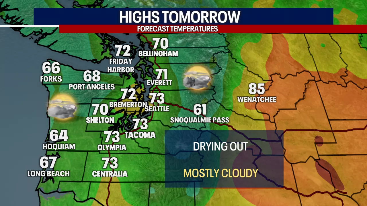 Seattle weather: Drying out Tuesday, cloudy skies