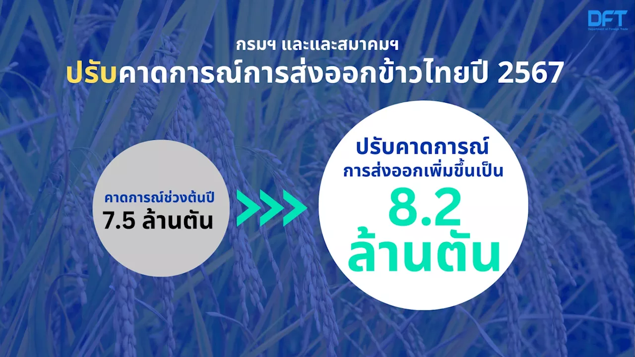 พาณิชย์ปรับคาดการณ์ส่งออกข้าวเป็น 8.2 ล้านตัน