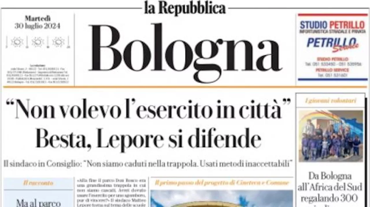 La Repubblica (Bologna) in prima pagina: 'Hummels slitta, Italiano riduce i carichi'