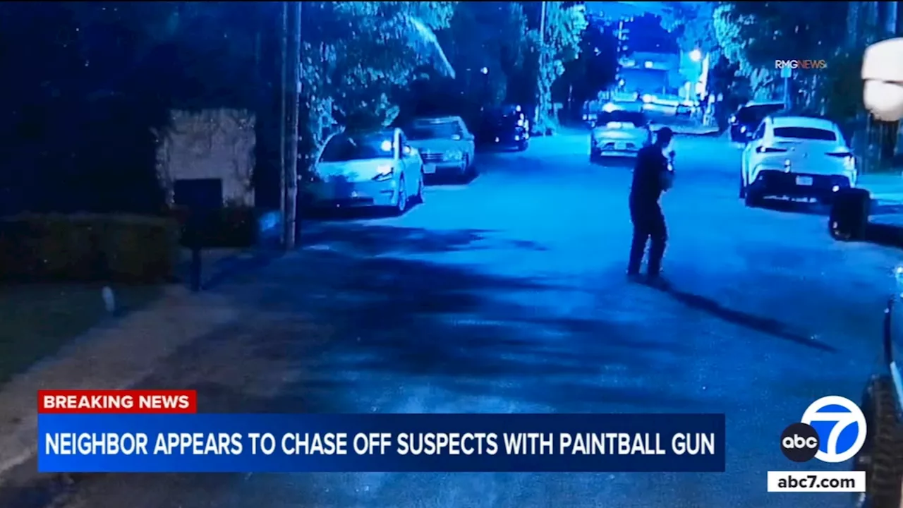 Neighbor chases off suspects with paintball gun after attempted burglary in Tarzana, video shows