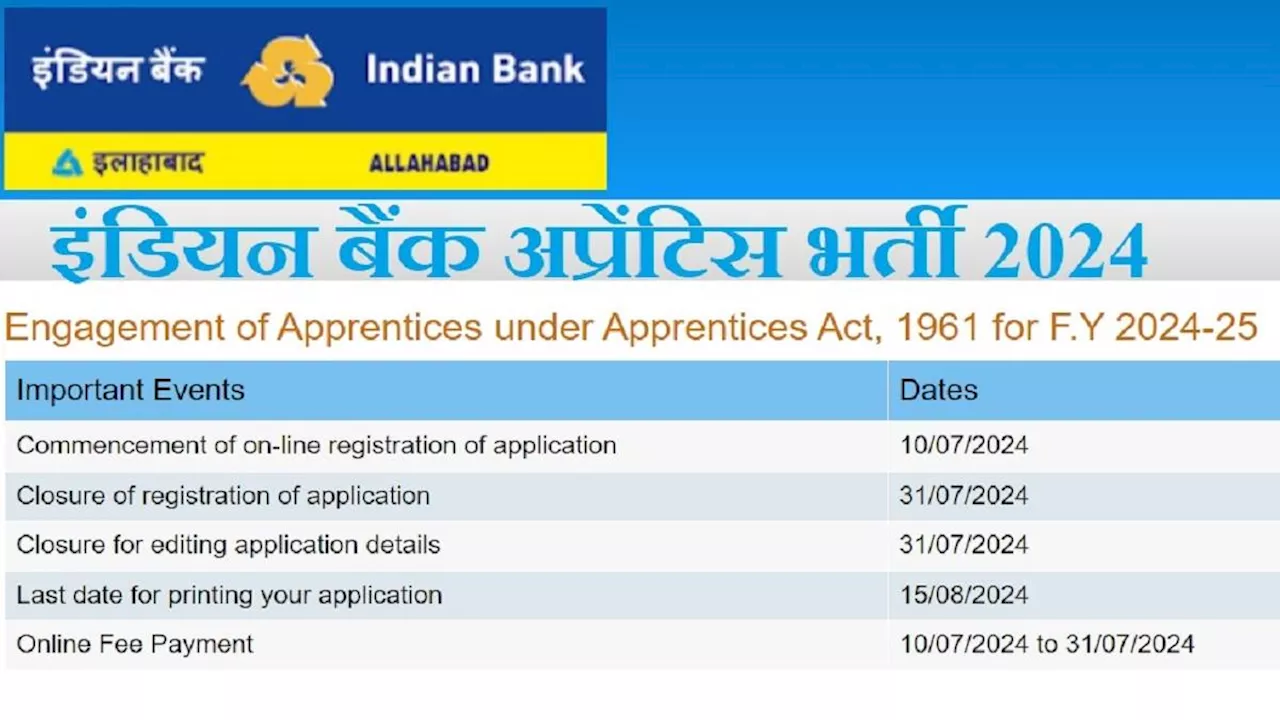 इंडियन बैंक में 1500 अप्रेंटिस की भर्ती के लिए आज है आवेदन की आखिरी तारीख, ऐसे करें आवेदन