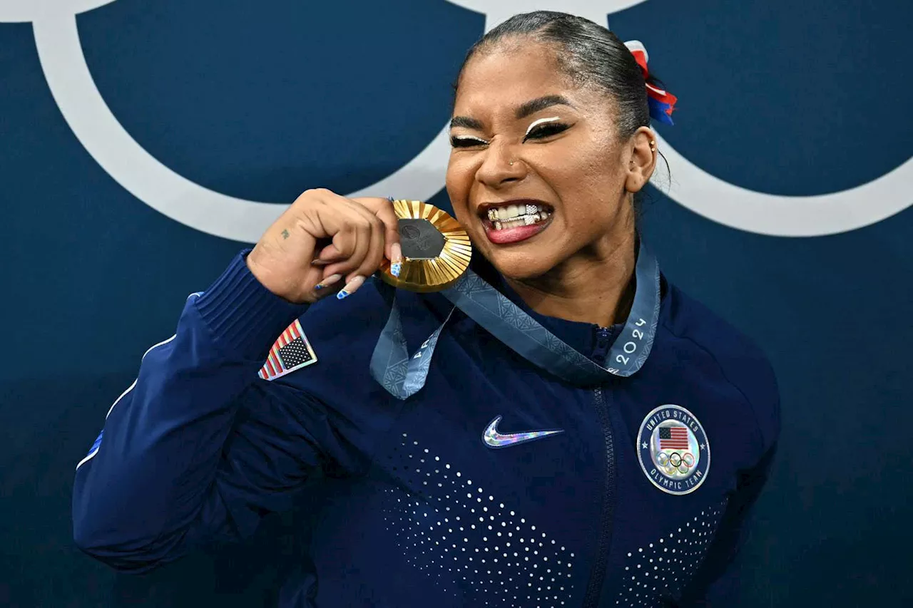 Jordan Chiles Flashes Gold Grills to Match Her Medal During the Paris Olympics