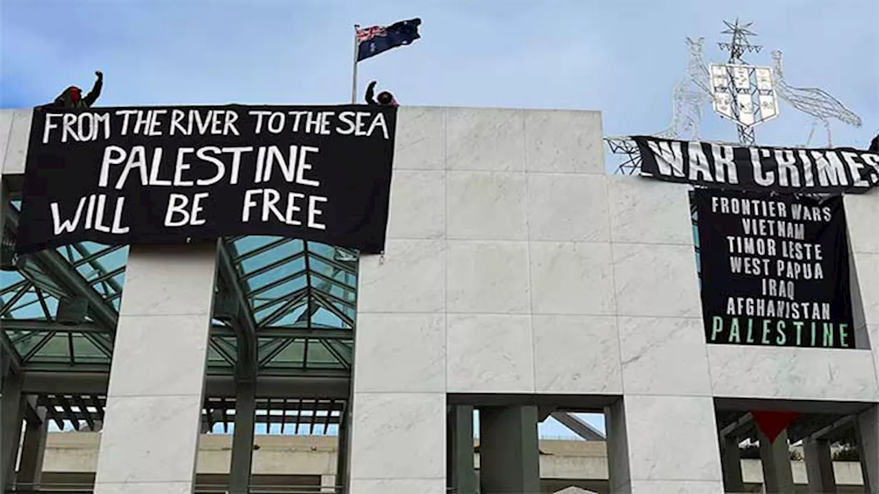 Pro Palestine protesters scale roof of Australia's Parliament