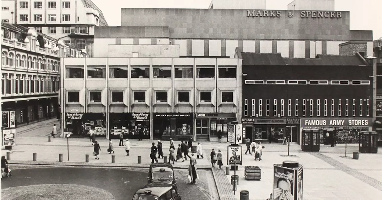 Lost footbridges and shops from Liverpool city centre square