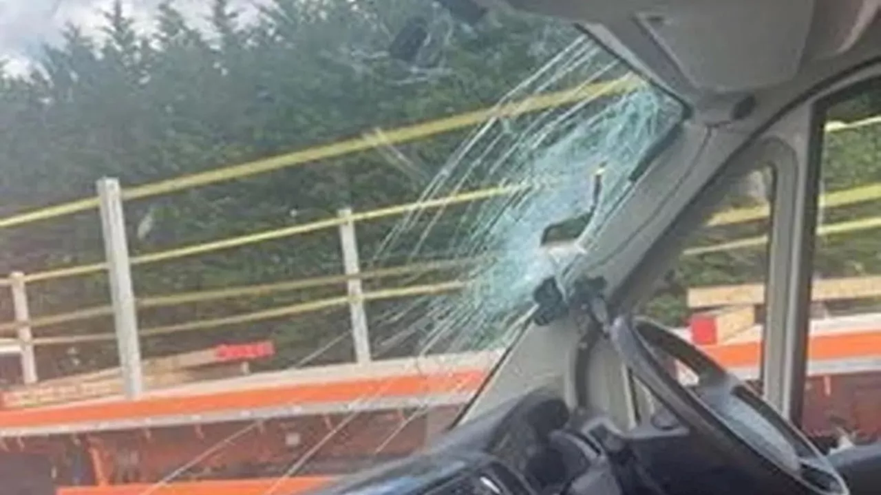 M42 driver cheats death as huge metal missile spears into camper van