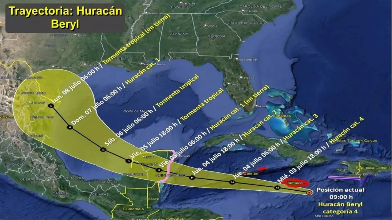 Huracán Beryl: México se prepara, sigue la trayectoria hacia México