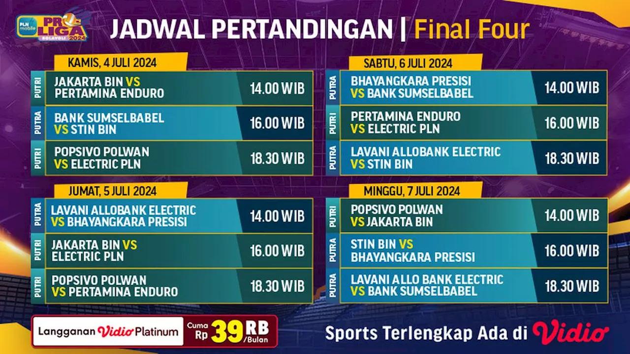 Jadwal dan Link Siaran Langsung PLN Mobile Proliga 2024 Final Four di Vidio