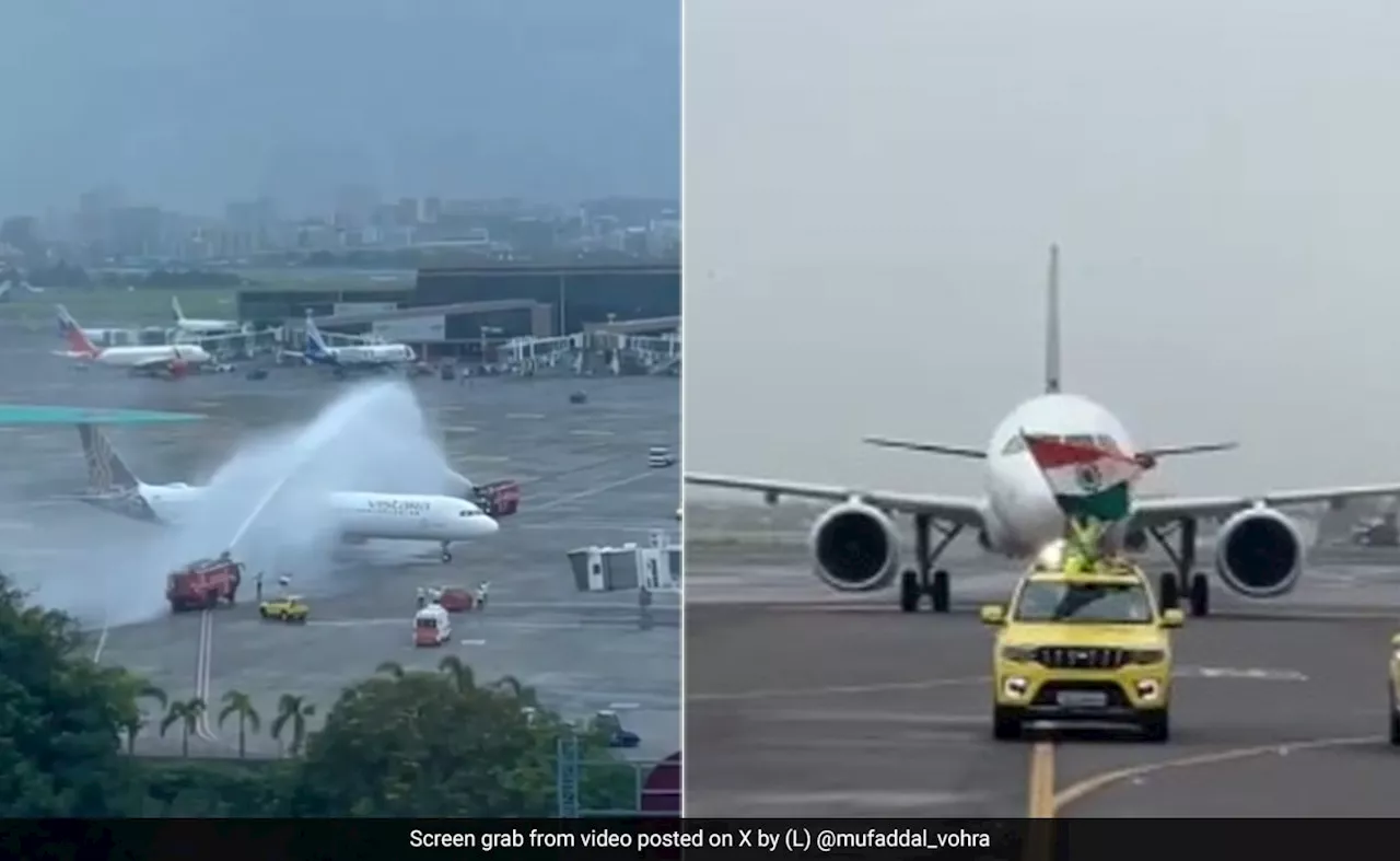 Water Salute for Team India: फ्लाइट के आगे लहराता तिरंगा, &#039;वाटर सैलूट&#039; से कुछ यूं हुआ चैंपियन टीम इंडिया का भव्य स्वागत