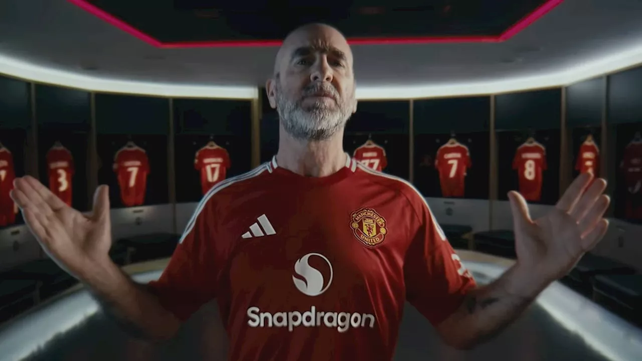 Sports legend Eric Cantona promotes the 2024/25 Snapdragon shirts for Manchester United