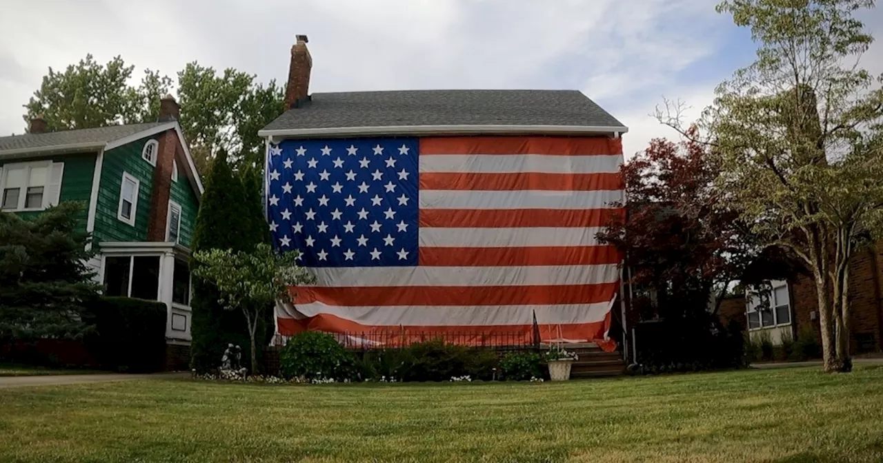 Rocky River family celebrates Fourth of July with giant American Flag on house