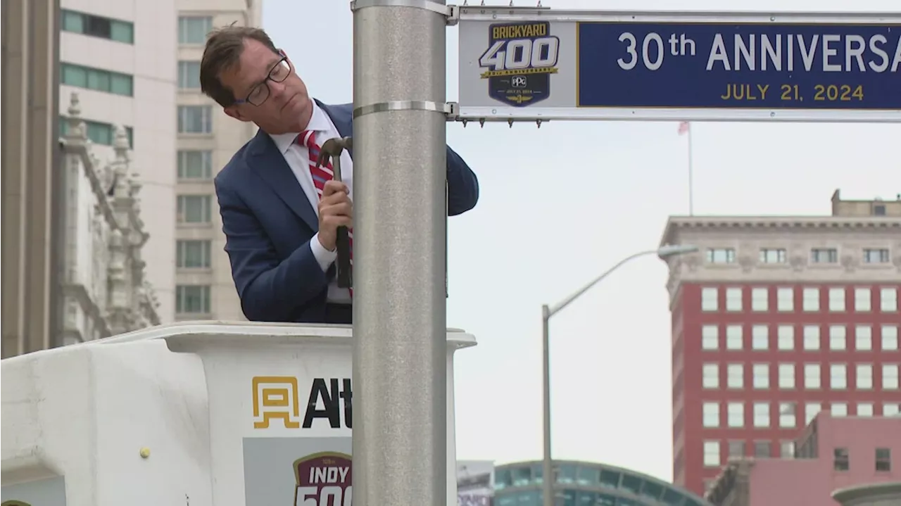 Brickyard 400 street signs, banners go up across Indianapolis