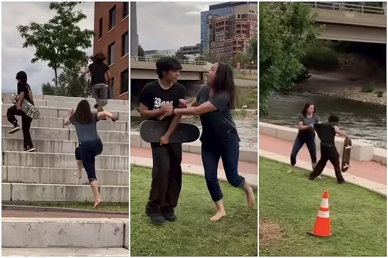 Video: Denver Woman Attacks Young Skateboarders, Throws 11-Year-Old's Board Into River