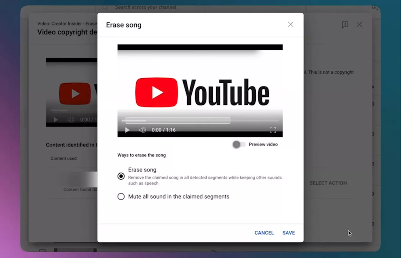 YouTube upgrades its 'erase song' tool to remove copyrighted music only