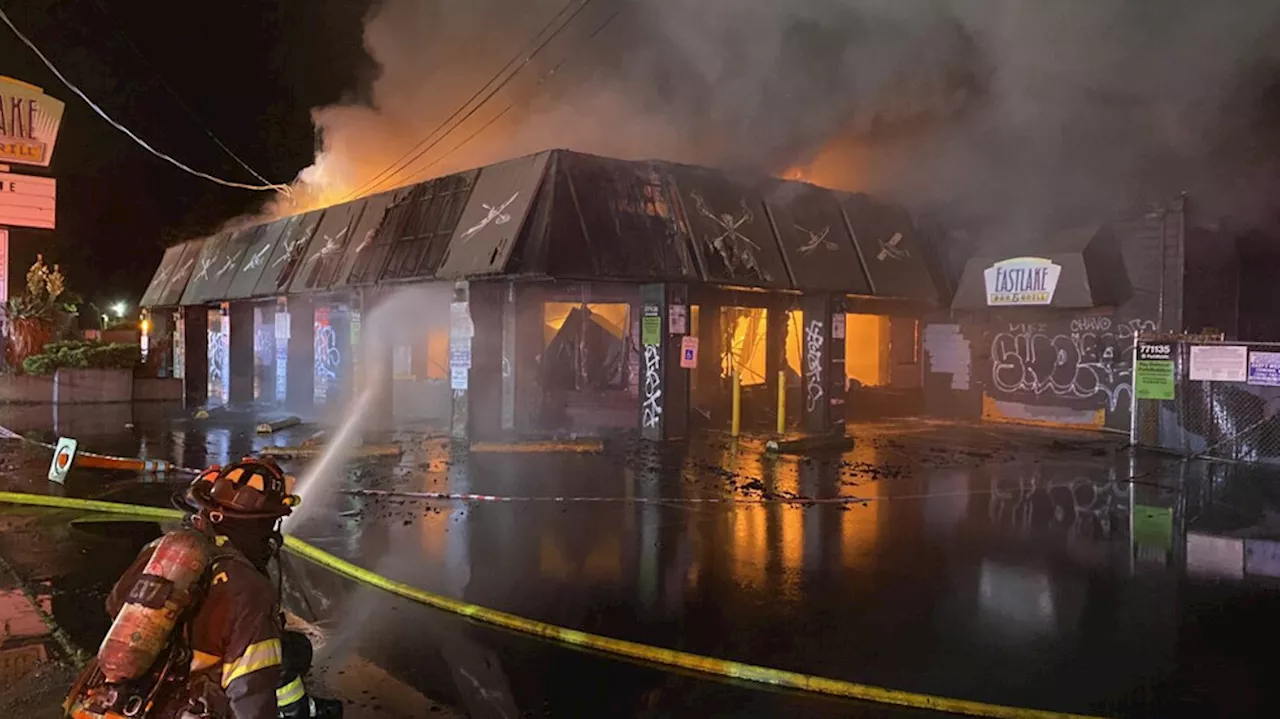 Crews battle vacant building fire in Seattle's Eastlake neighborhood