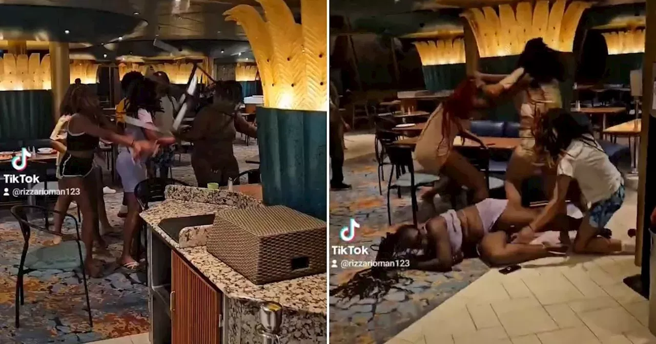 Female cruise passengers lob chairs at each other in huge fight