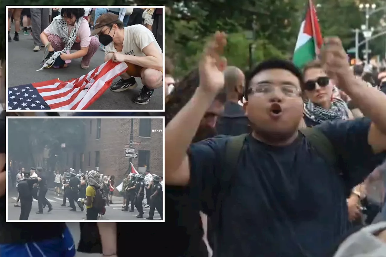 Disgraceful America-hating anti-Israel protesters burn US flag on July 4th in NYC 