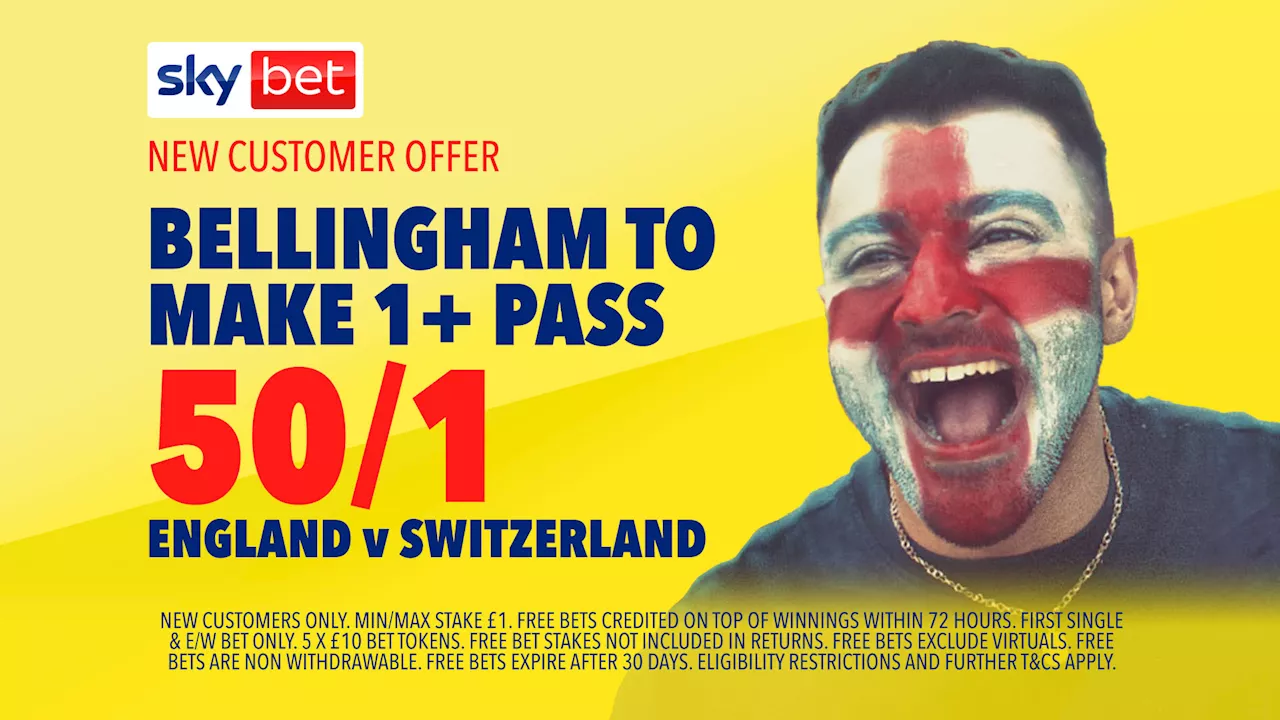 Sky Bet Euro 2024 offer: Get 50/1 on Bellingham 1+ pass for England vs Switzerland...