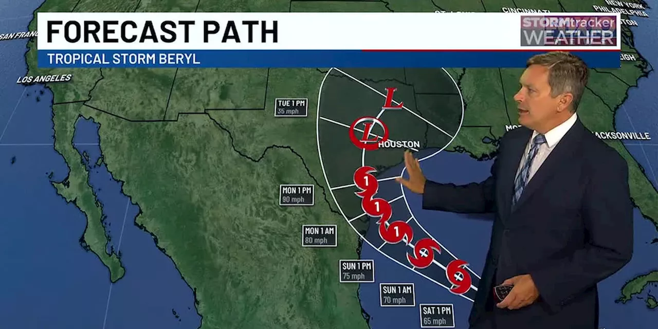 Showers, storms to diminish tonight; Tropical Storm Beryl moving into Gulf of Mexico