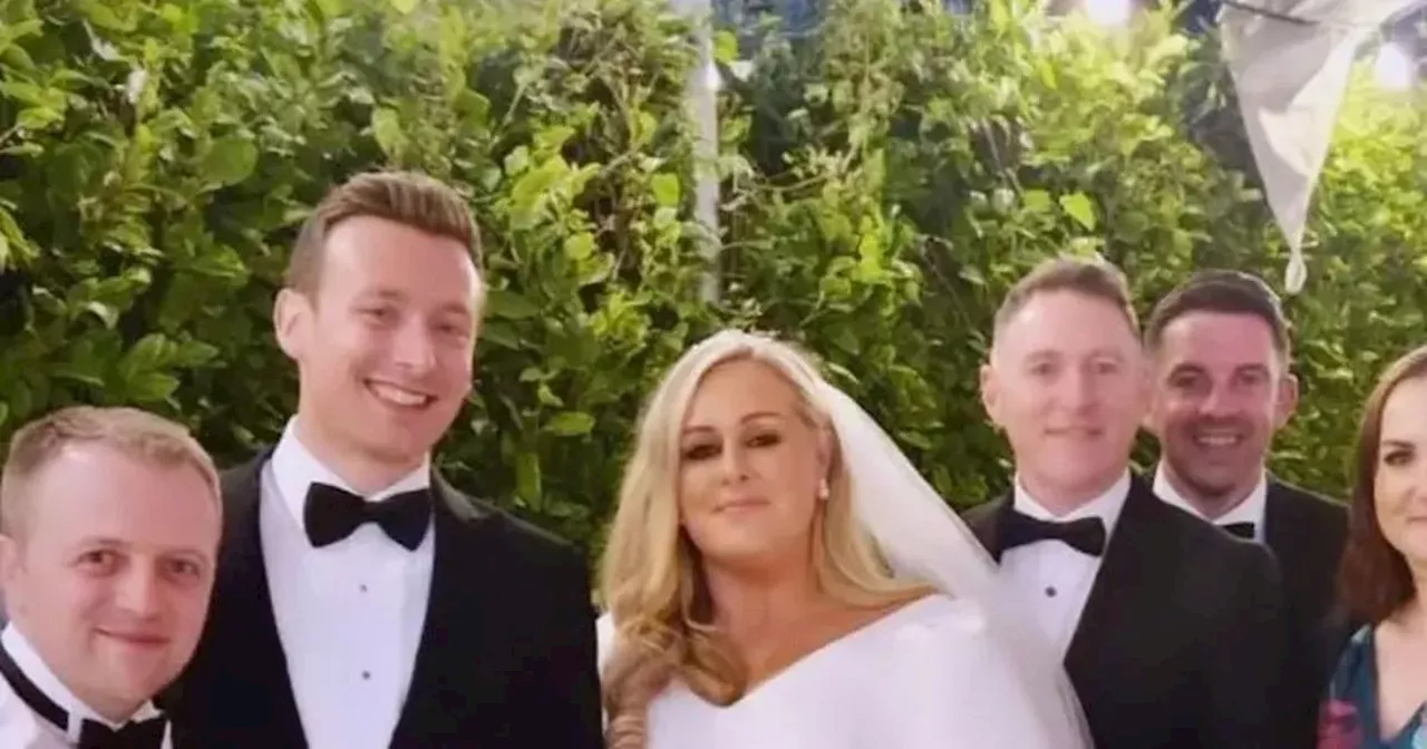 Gavin Reilly and wife Ciara, and Richard Chambers attend Zara King's wedding