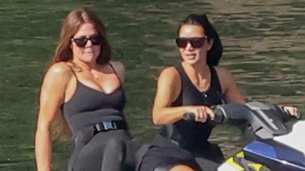 Kim and Khloe Kardashian enjoy jet skiing with the family during their holiday weekend in Idaho