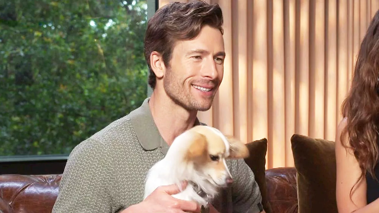 Glen Powell Shares Shirtless Thirst Trap Selfie With Dog Brisket on 'Twisters' Set