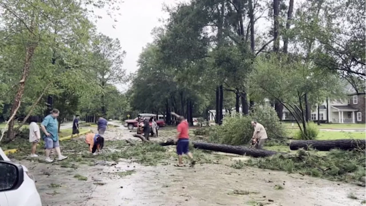 Good Samaritans cut through downed trees in NW Harris Co. after Hurricane Beryl’s catastrophic landfall