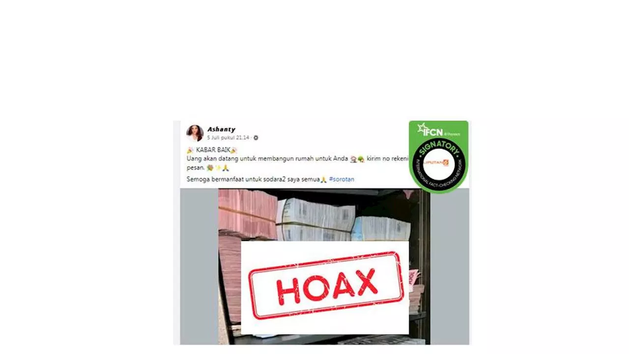 Cek Fakta: Hoaks Bantuan Uang Membangun Rumah dari Ashanty dengan Cara Kirim Nomor Rekening di Facebook