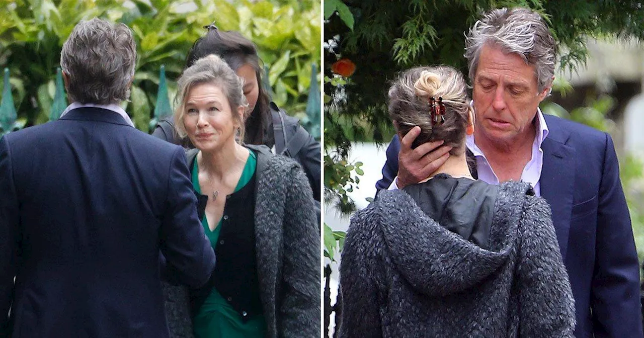 Hugh Grant gets cosy with Renée Zellweger for Bridget Jones filming