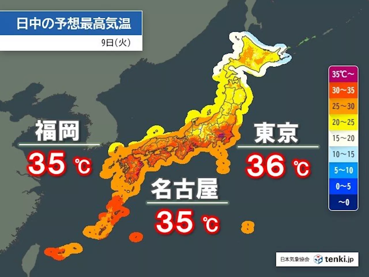 9日も東京都心などで猛烈な暑さ 35℃以上の猛暑日続出 今朝は超熱帯夜も(気象予報士 小野 聡子 2024年07月09日)