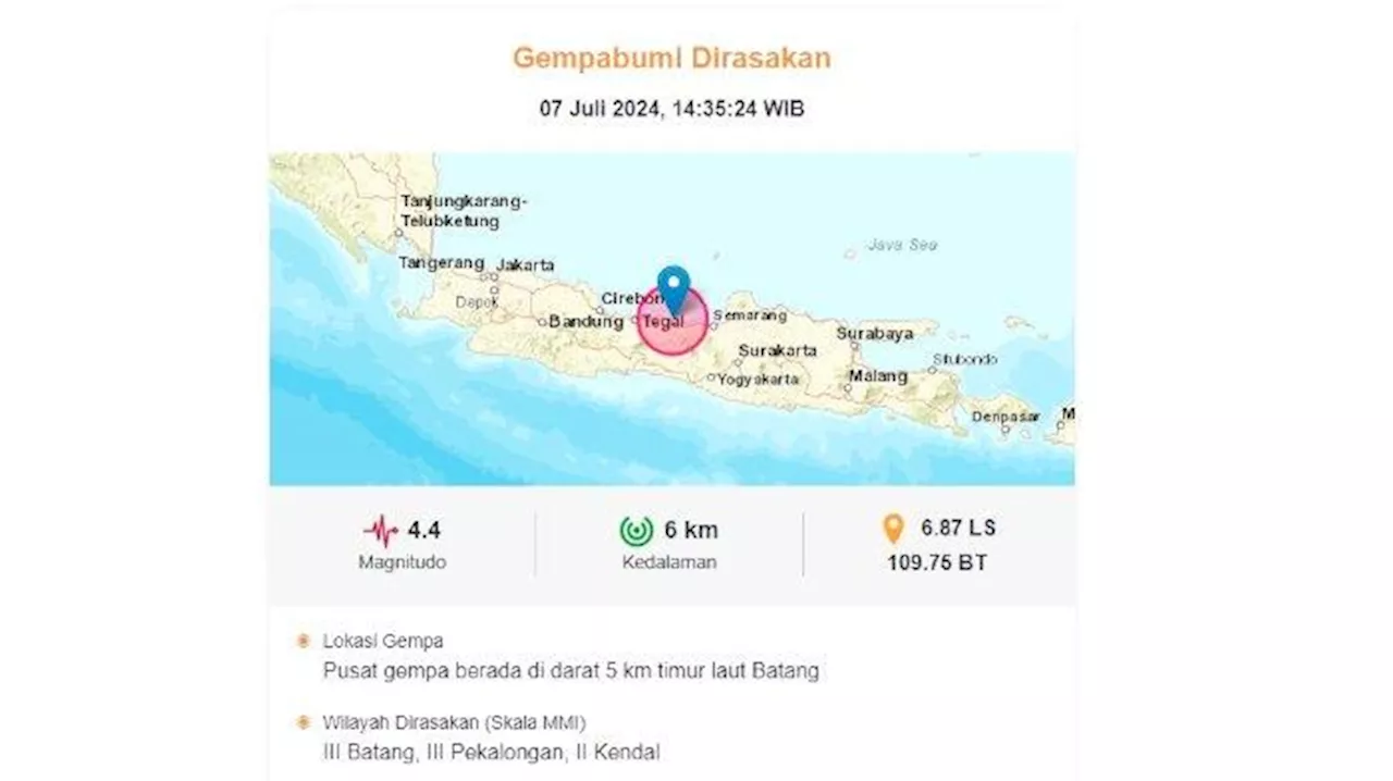 Analisis Gempa M 4,4 Guncang Batang dan Pekalongan, BMKG: Belum Ada Aktivitas Gempa Susulan