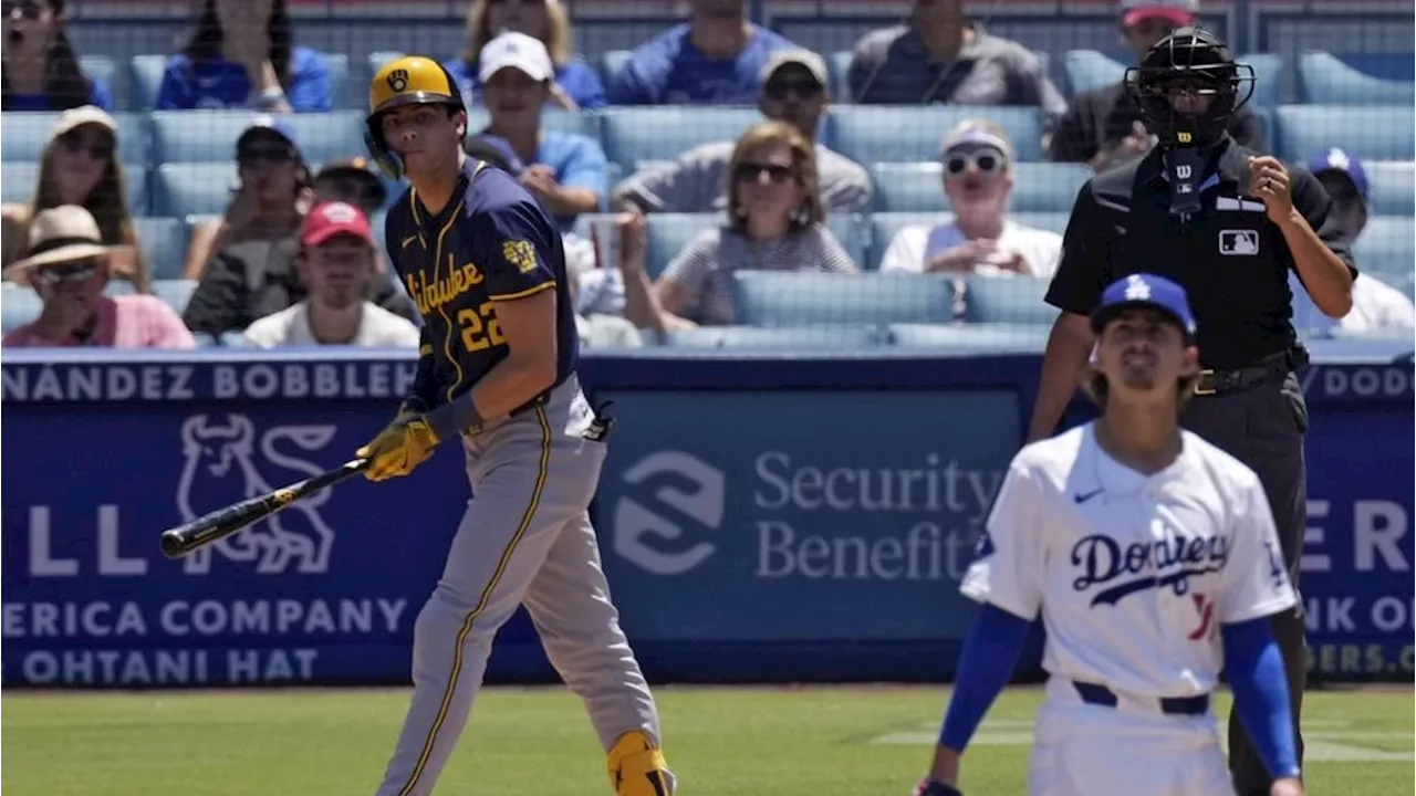 Yelich, Perkins power Brewers to victory over Dodgers to avoid being swept in weekend series