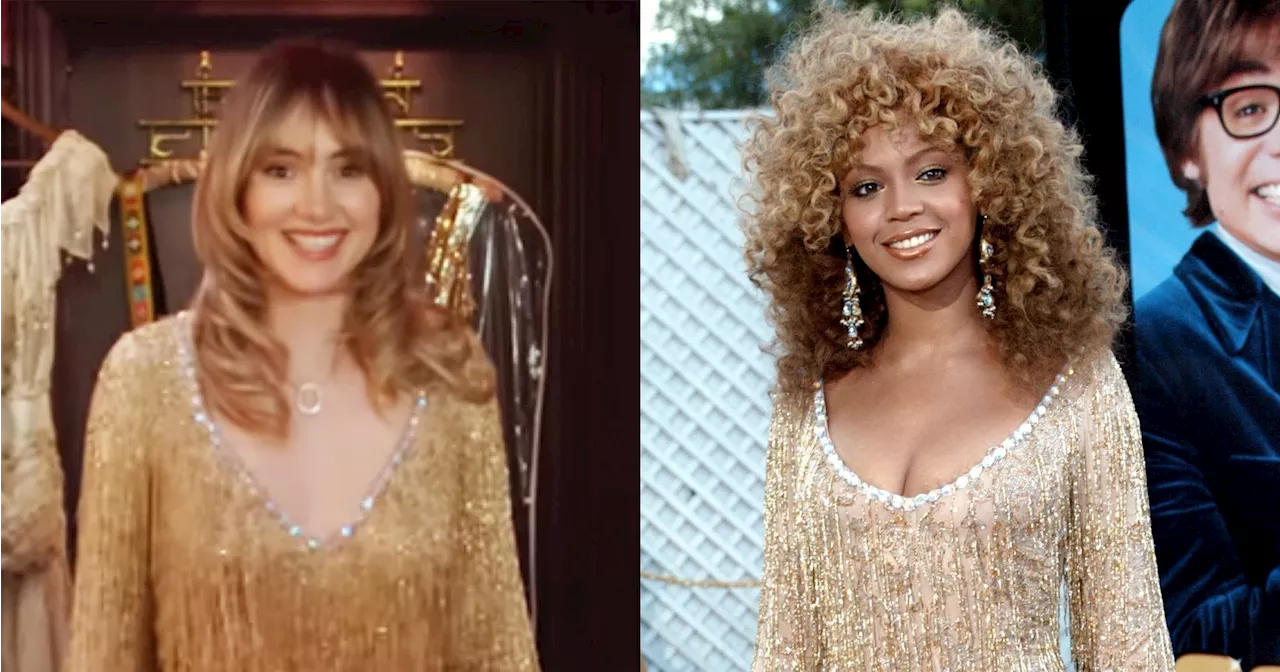 Suki Waterhouse Tries on Beyonce's 2002 Fringe Dress: 'Not Worthy'