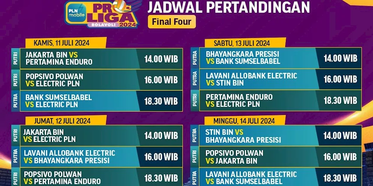 Jadwal Siaran Langsung Babak Final Four PLN Mobile Proliga 2024 di Vidio, 11-14 Juli 2024