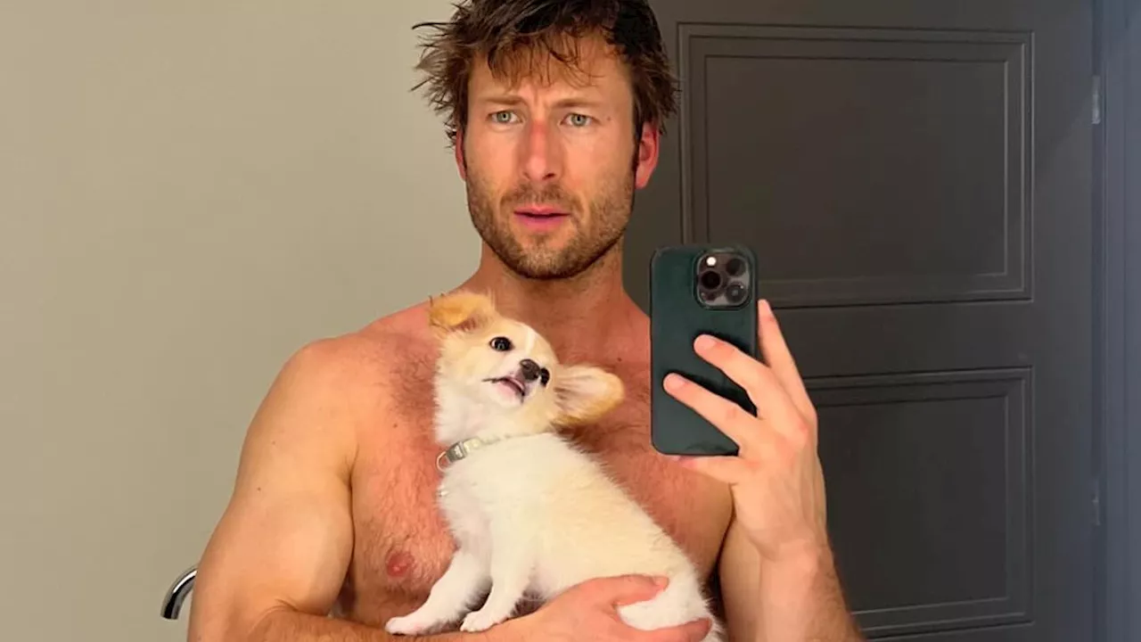 Glen Powell drives fans wild as he shares hunky shirtless thirst trap with adorable dog Brisket:...