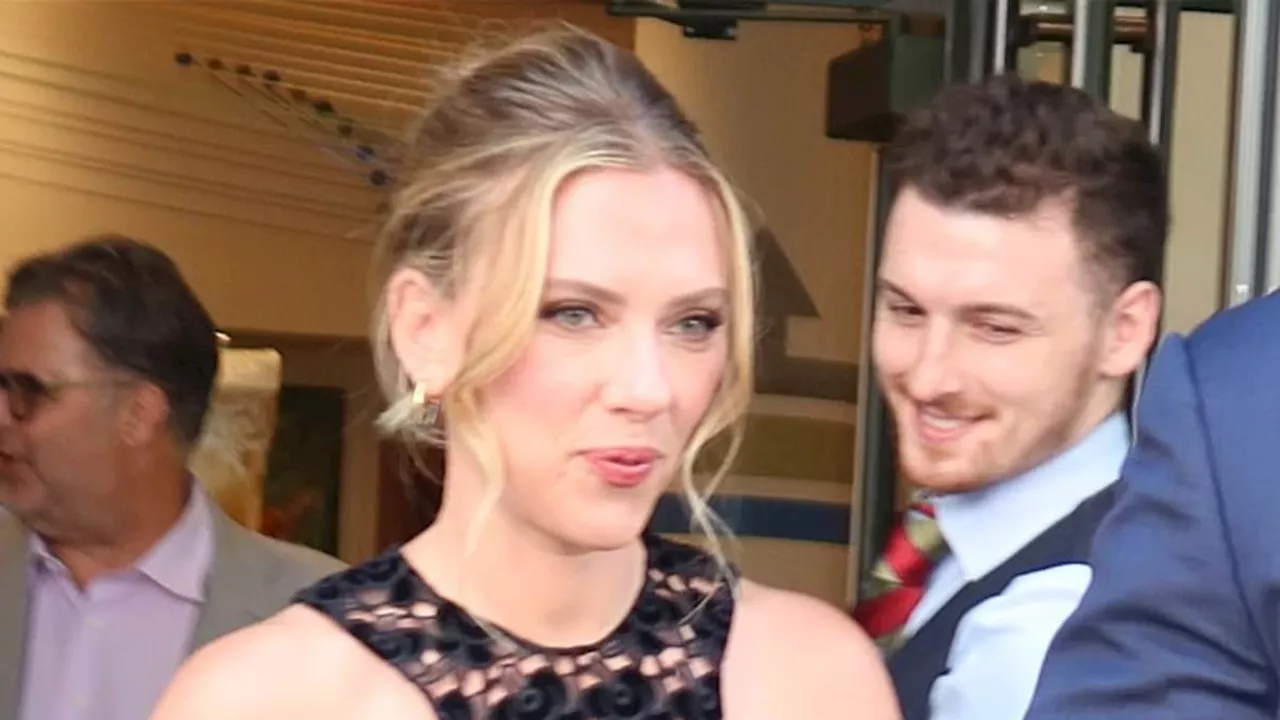 Scarlett Johansson stuns in black lace dress while on the way to her and Channing Tatum's Fly Me to...