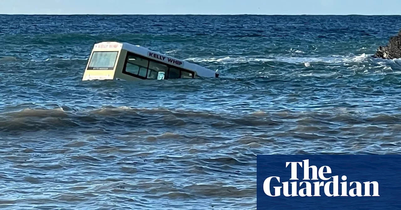 Tourists rush to save ice cream van washed out to sea in Cornwall