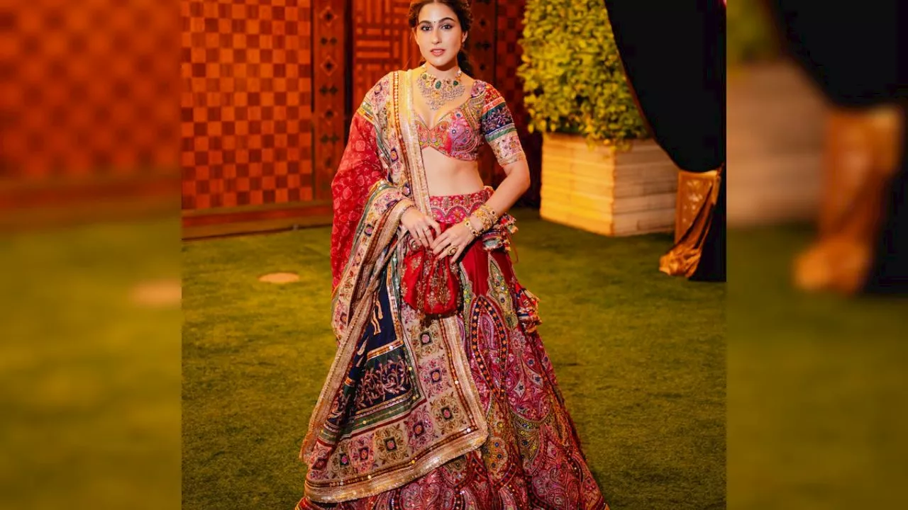 Sara ali khan lehenga look: अनंत राधिका के हल्दी सेरेमनी में गुजराती गर्ल बनकर सारा अली ने लूटी लाइमलाइट