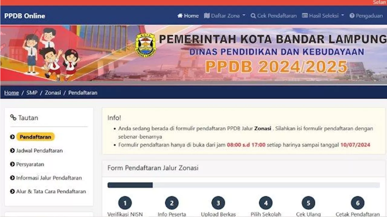 Syarat dan Cara Daftar PPDB SMP Bandar Lampung 2024 Jalur Zonasi dan Perpindahan Tugas Orang Tua