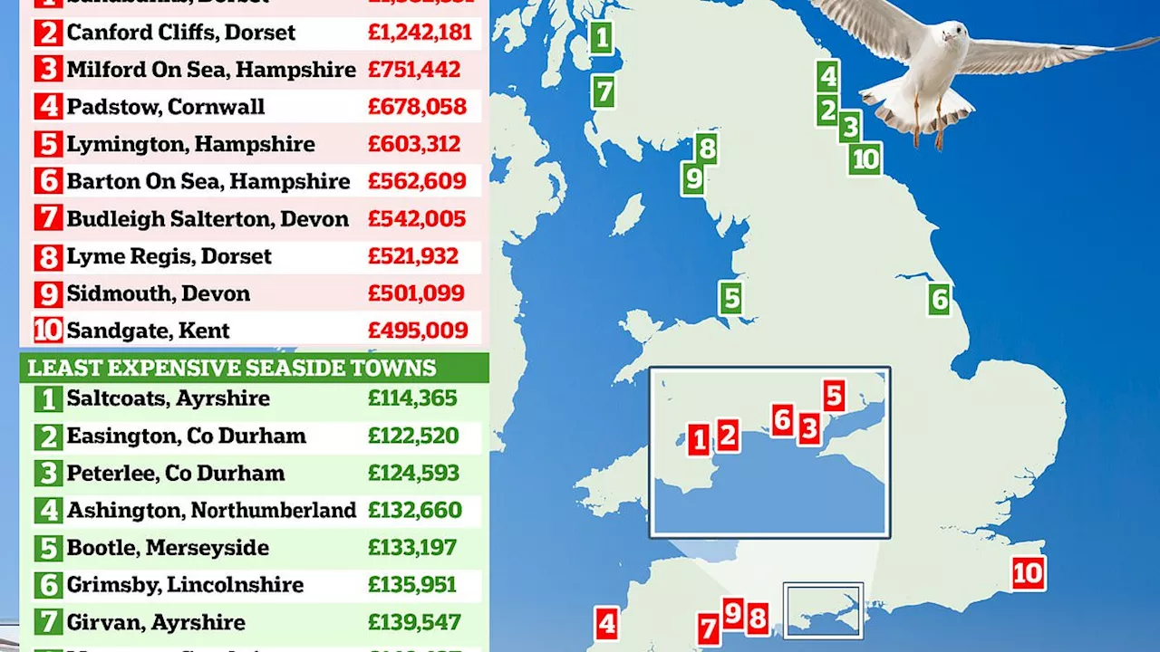 Revealed: Britain's most expensive coastal towns where homes go for more than £1million and the...