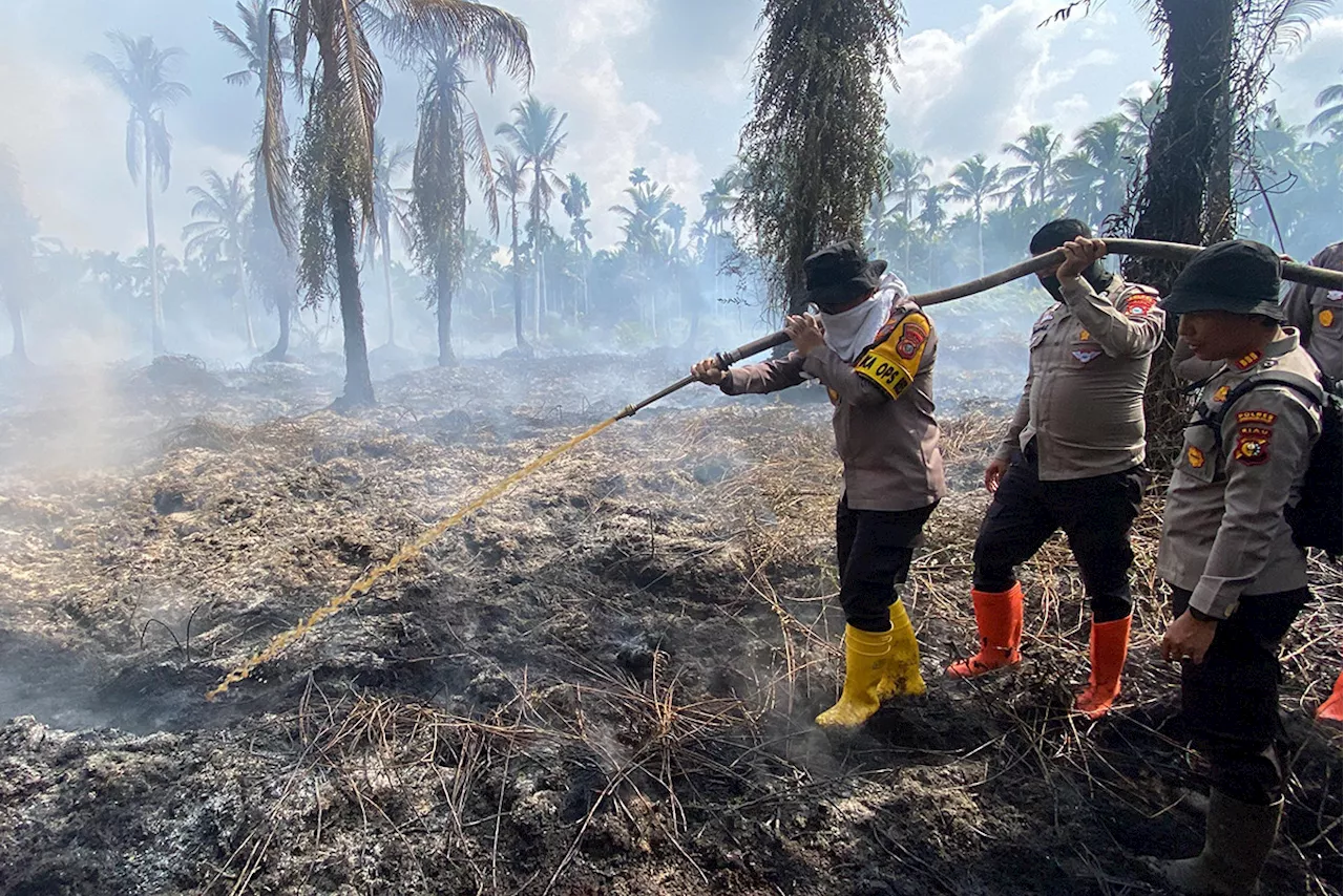 Kapolres Inhil AKBP Budi Setiawan Ikut Berjibaku Padamkan Karhutla di Lahan Gambut