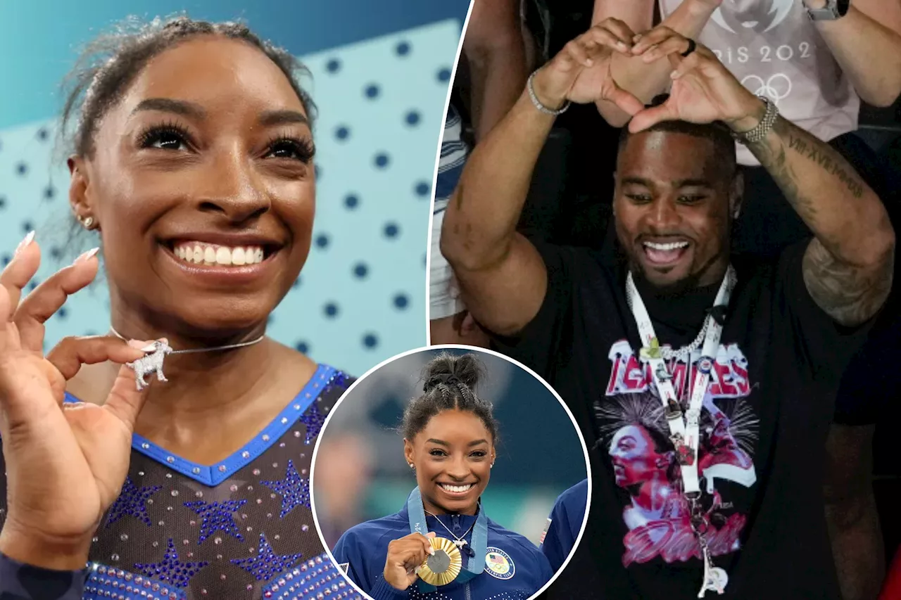 Simone Biles, husband Jonathan Owens share heart gestures after she wins all-around gold at Olympics