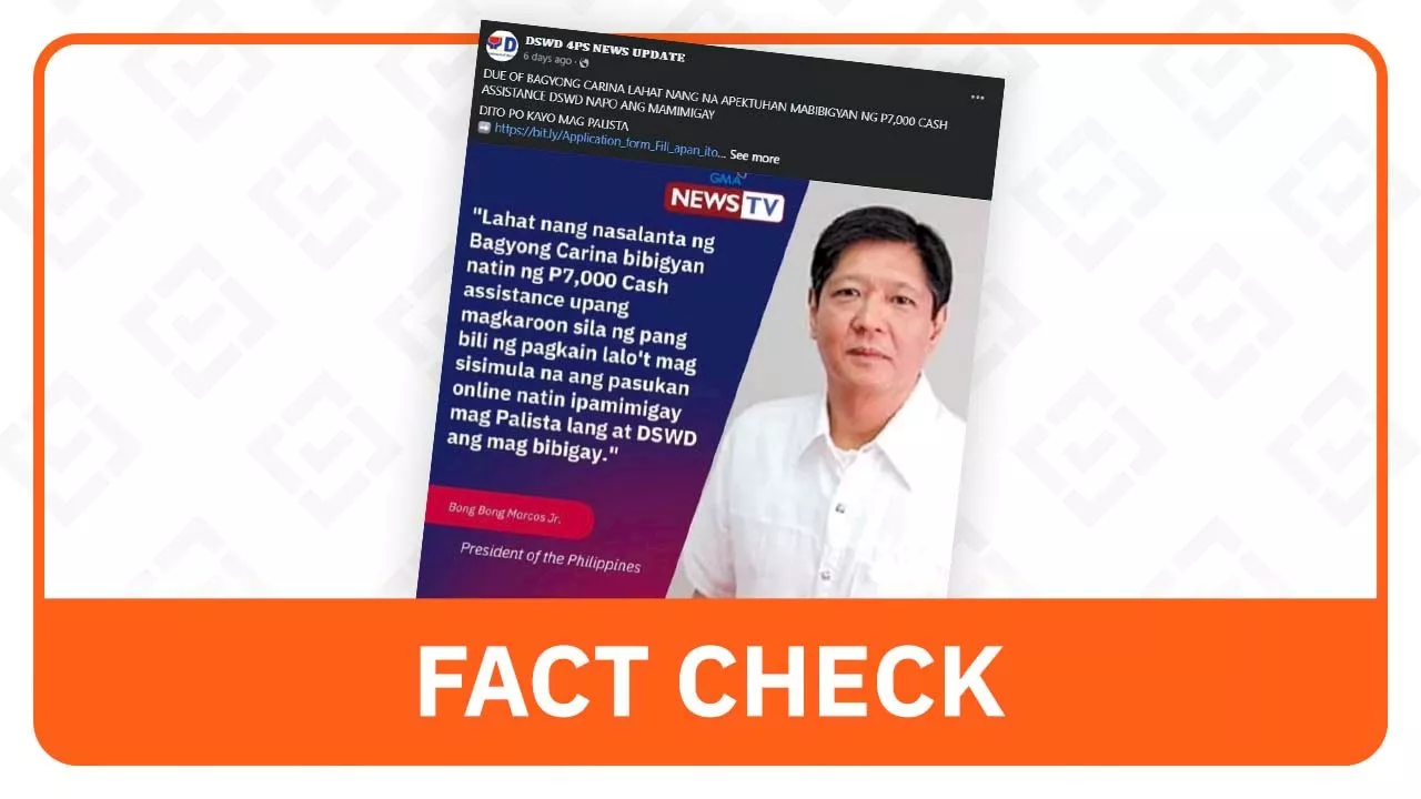 FACT CHECK: Fake page posts link to supposed DSWD cash aid for typhoon victims