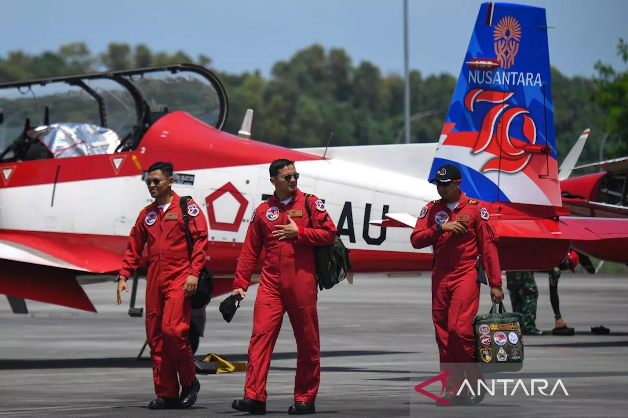 Stiker logo Ibu Kota Nusantara terpasang di salah satu pesawat Jupiter