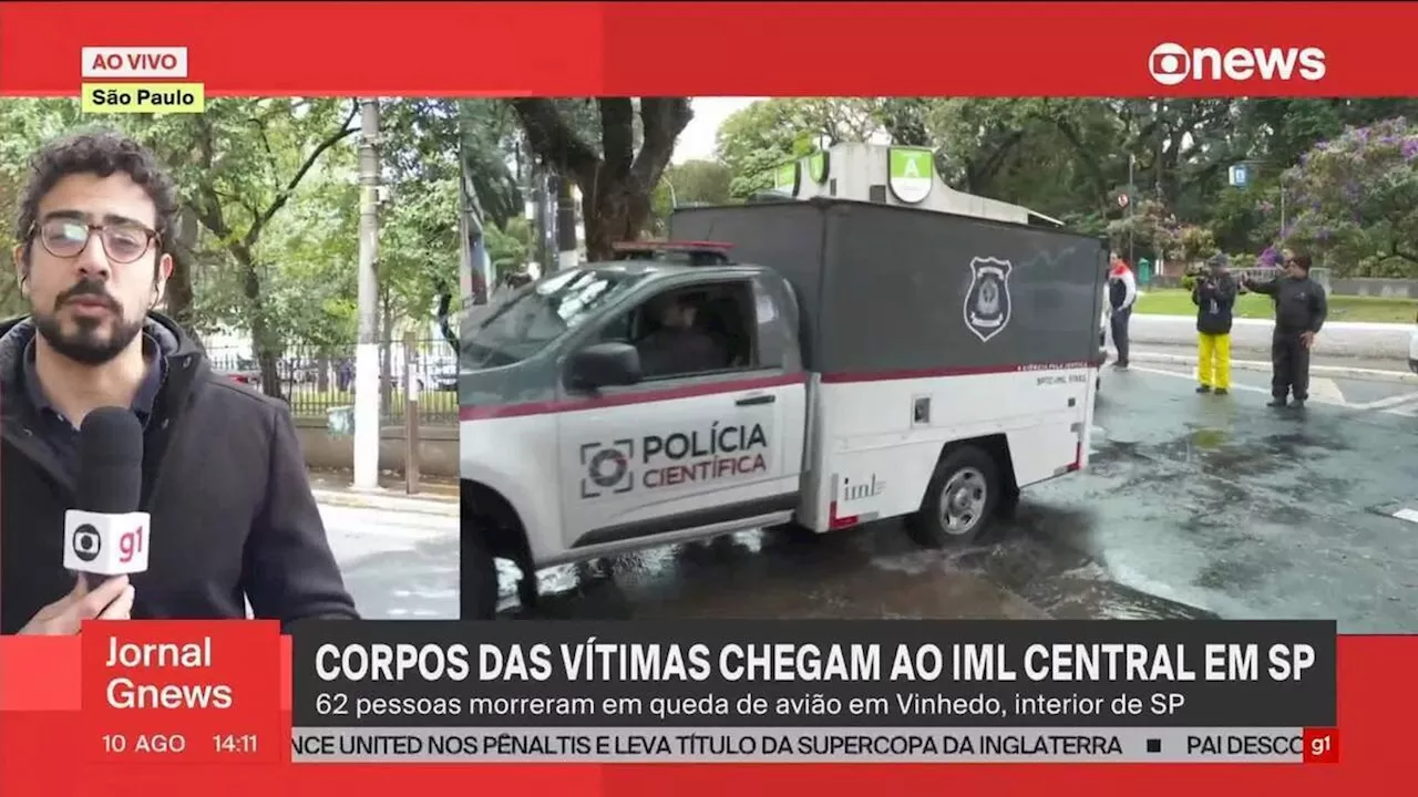 Acidente aéreo em Vinhedo: corpos de vítimas chegam ao IML em SP para identificação