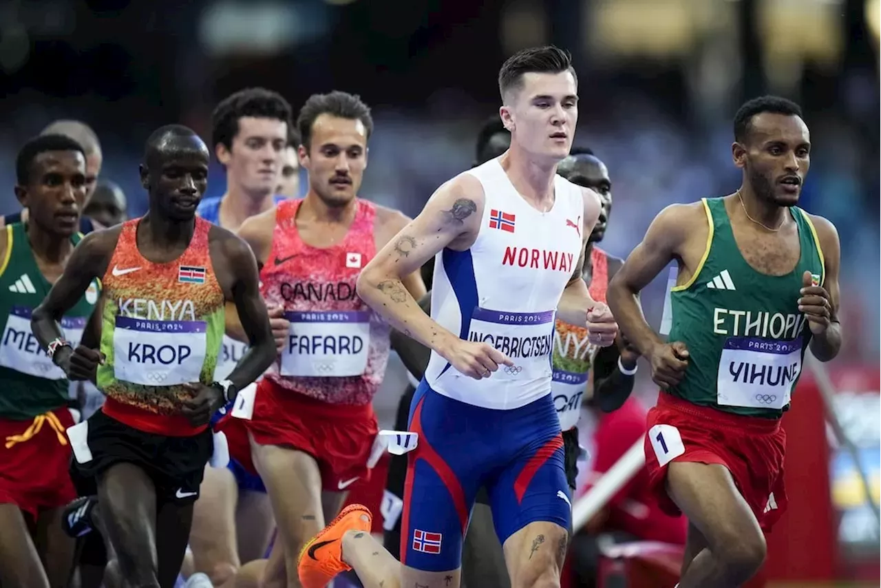 Jakob Ingebrigtsen of Norway wins the 5,000 meters at the Paris