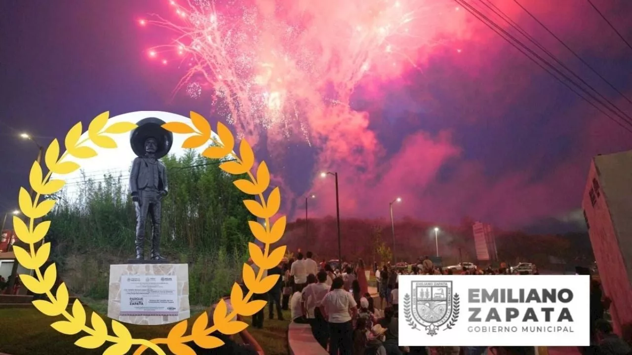 Inauguran parque recreativo en Emiliano Zapata y develan estatua del Caudillo del Sur