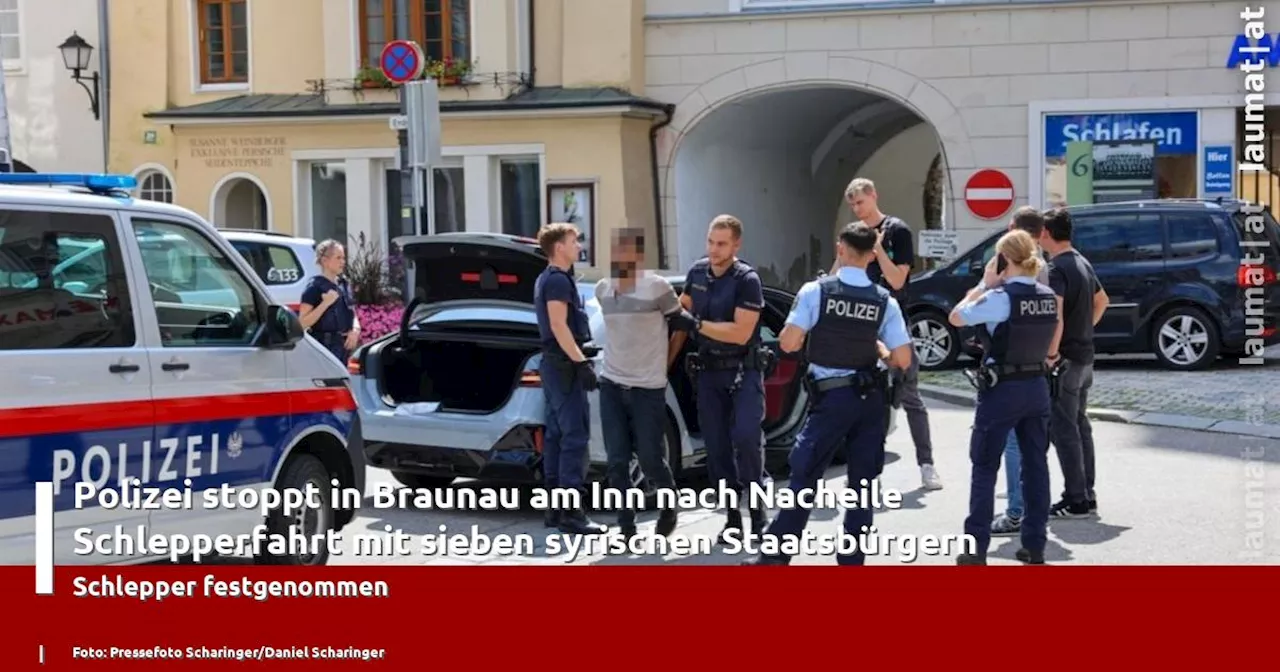 Polizei stoppt in Braunau am Inn nach Nacheile Schlepperfahrt mit sieben syrischen Staatsbürgern