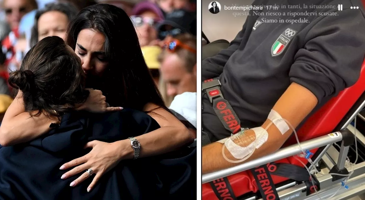 Tamberi in ospedale per la colica renale prima della finale, la foto con la flebo. La moglie Chiara Bontempi: