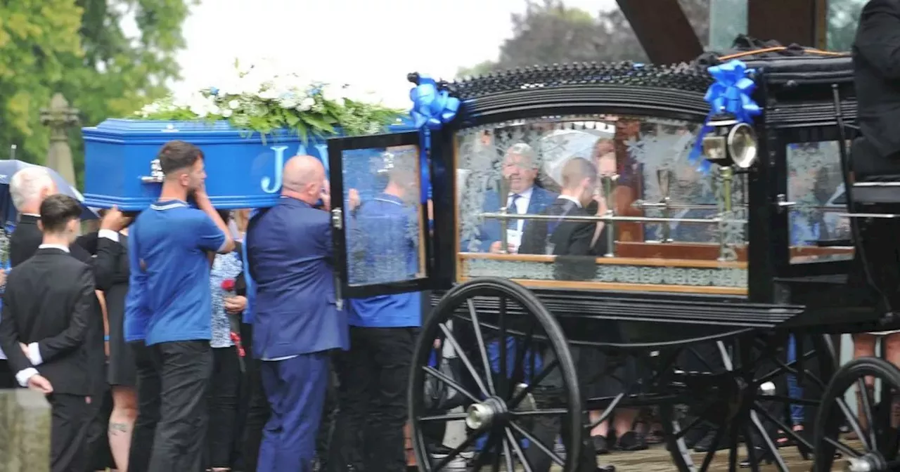 Huge crowds turn up in blue for Jay Slater's funeral in Accrington