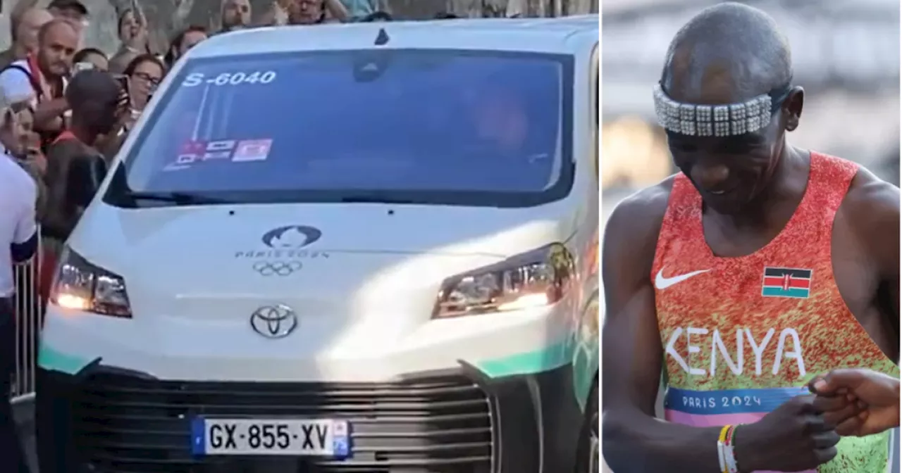 Broken marathon legend Eliud Kipchoge forced to take taxi to Olympic finish line